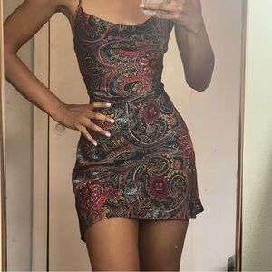 Paisley Print Mini Dress in black